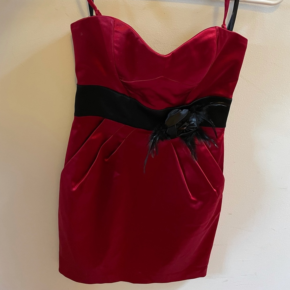 Red strapless Bebe dress XS